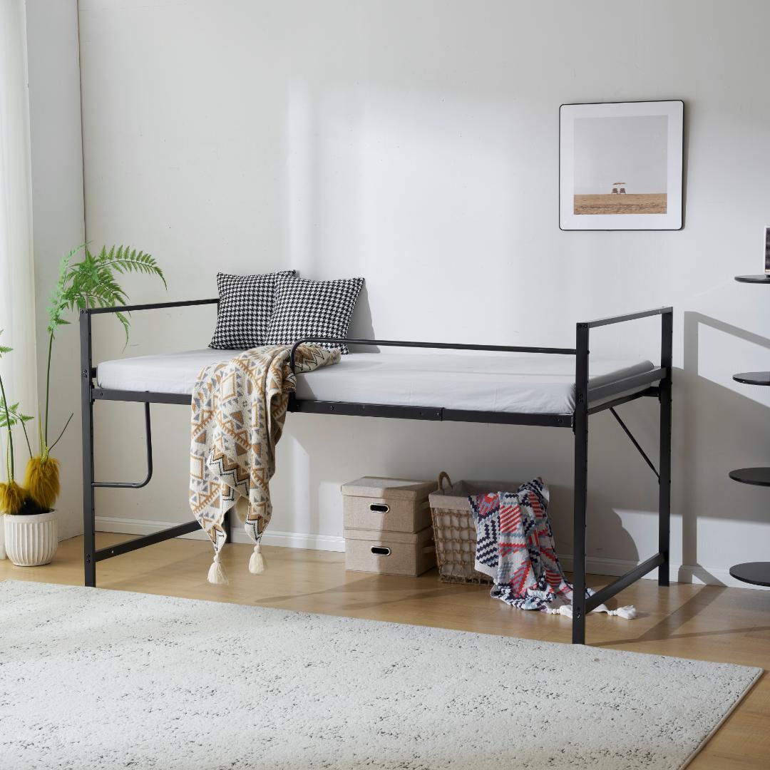 ロフトベッド パイプベッド シングル システムベッド ロータイプ Black