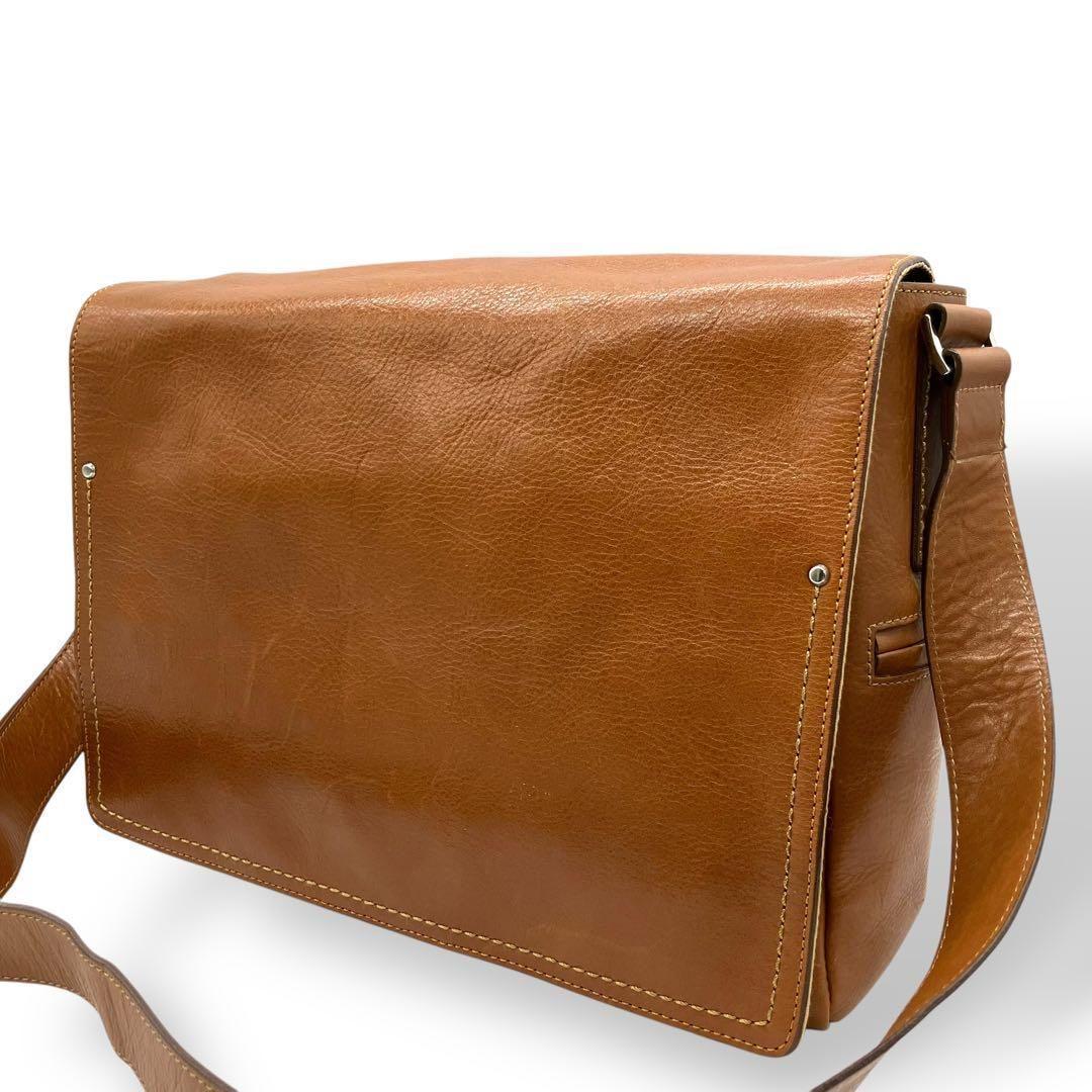 美品 1989 土屋鞄 メッセンジャーバッグ フラップ レザー ブラウン A4