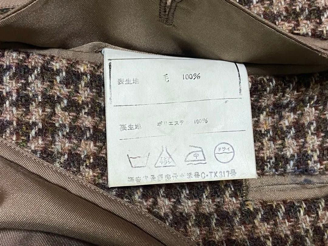 極美 90s ハリスツイード テーラードジャケット 千鳥柄 総柄 AB5 総裏