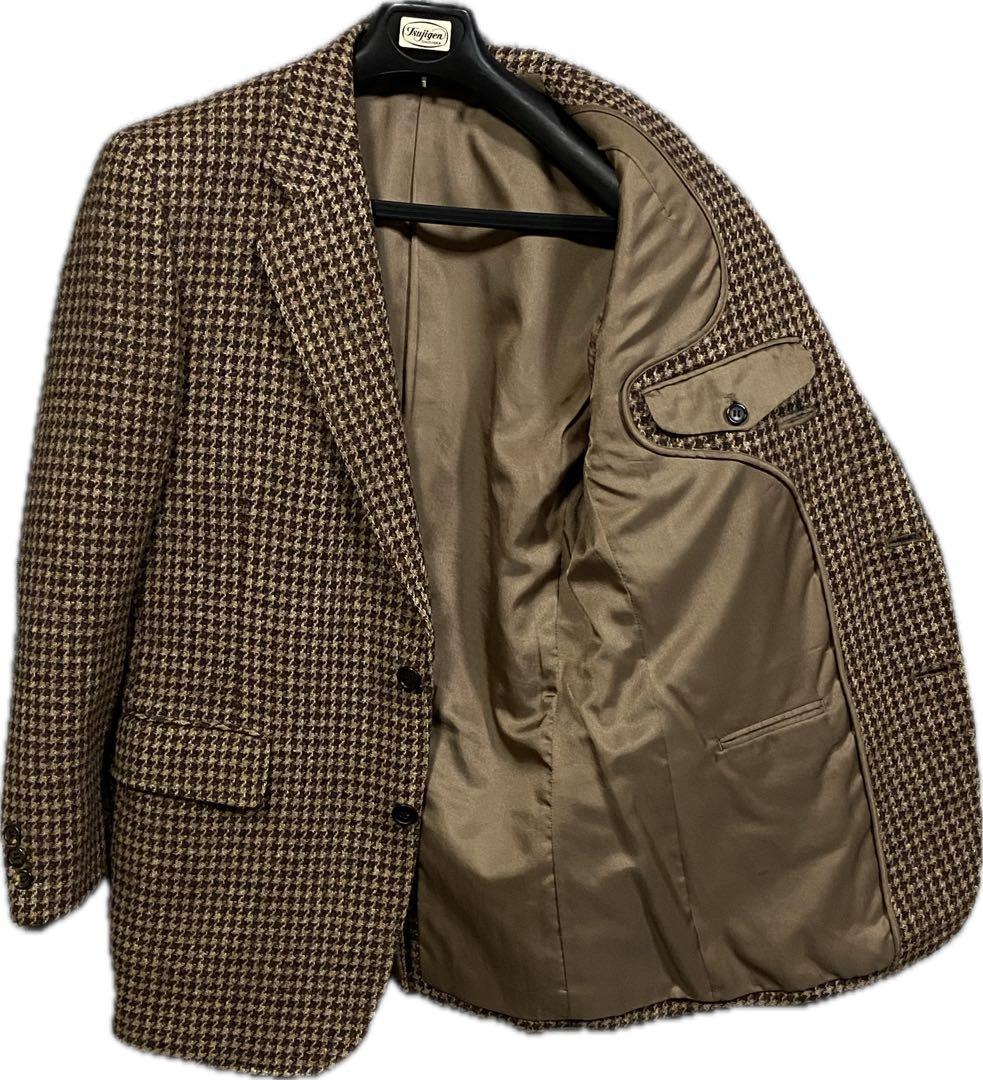 極美 90s ハリスツイード テーラードジャケット 千鳥柄 総柄 AB5 総裏