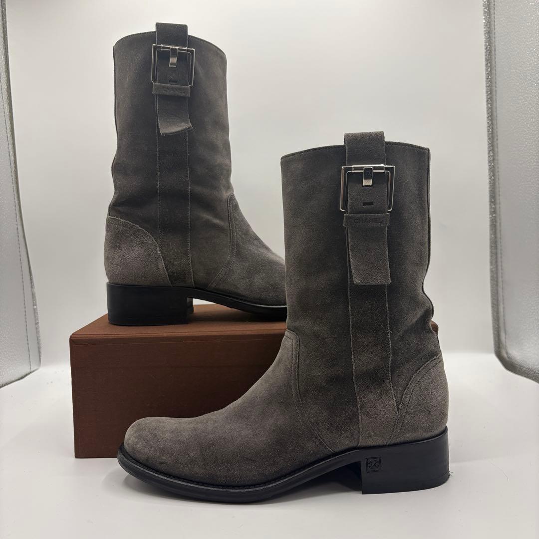 CHANEL シャネル スエード ミドルブーツ グレー 35.5（23cm）