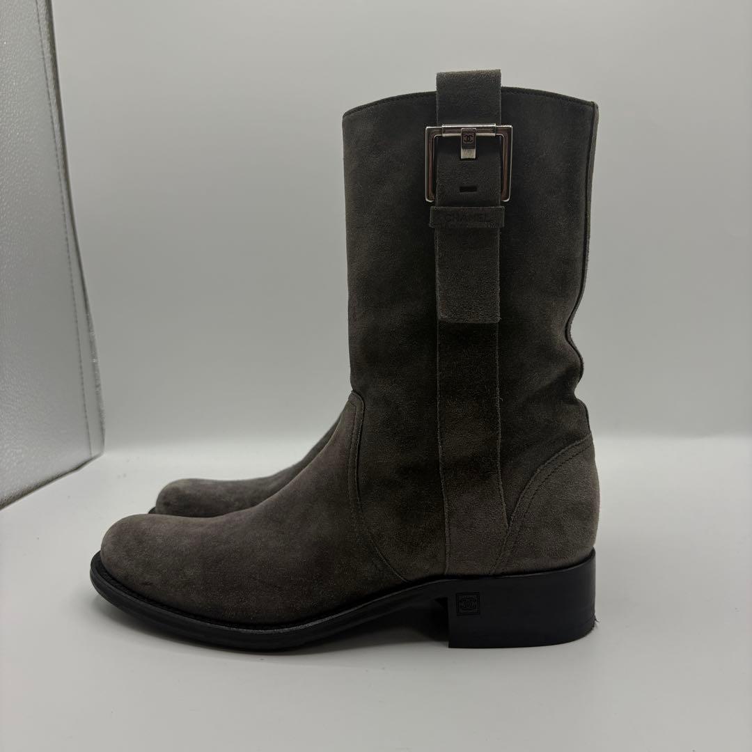 CHANEL シャネル スエード ミドルブーツ グレー 35.5（23cm）