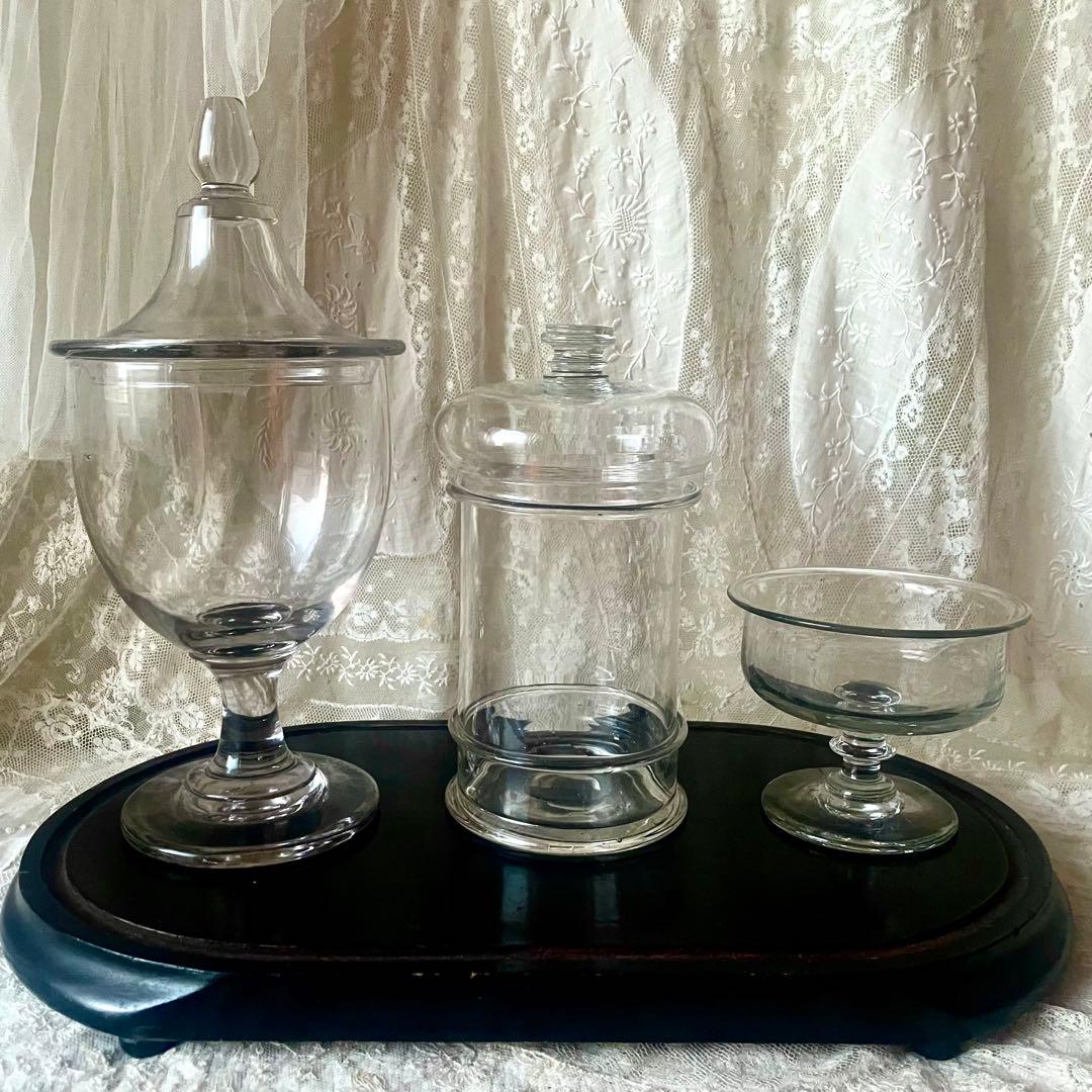 蓋付きファーマシーポット 吹きガラスの標本瓶薬瓶　19世紀 フランスアンティーク