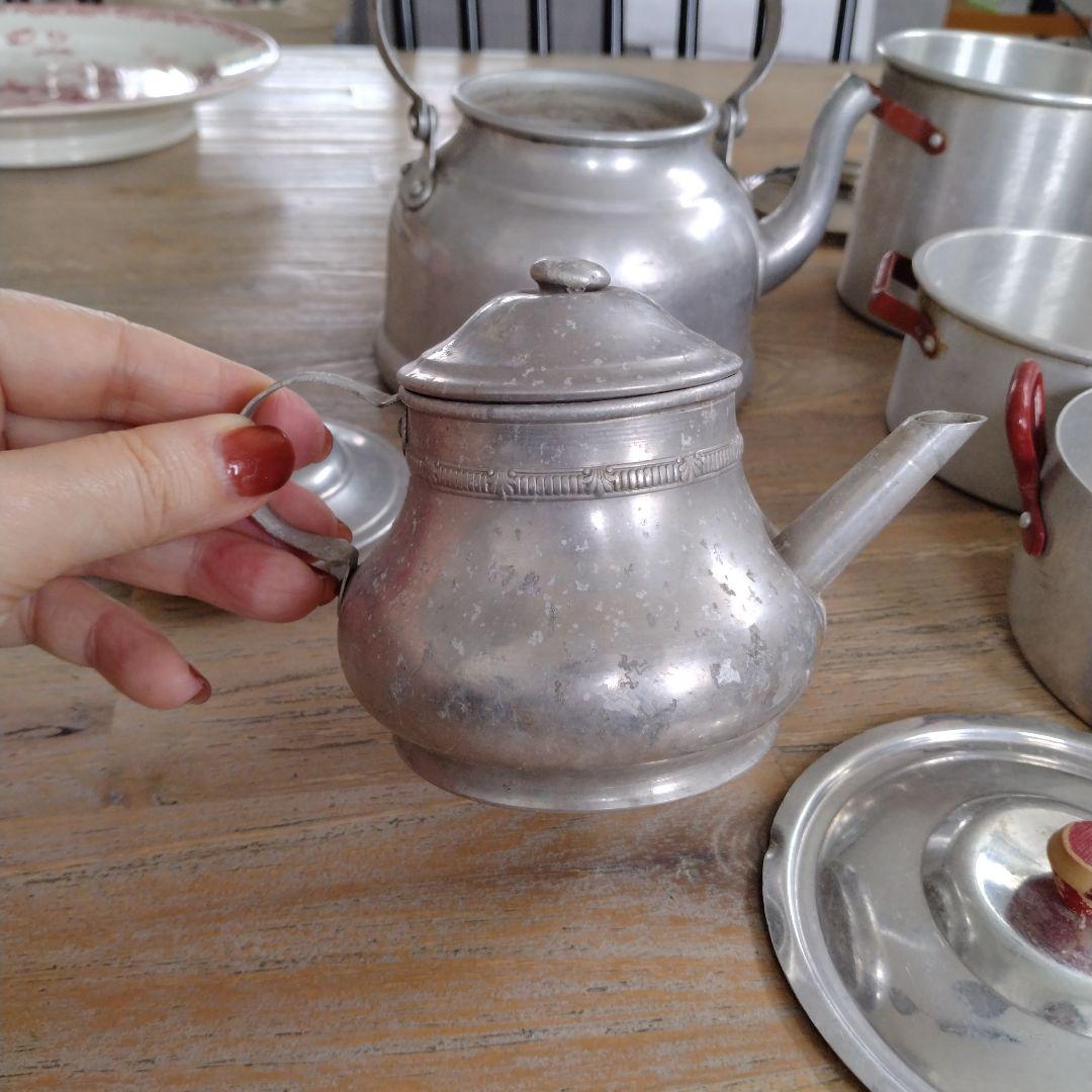 フランスアンティーク/ディネットアルミおままごとセット・ヤカン・鍋他多数