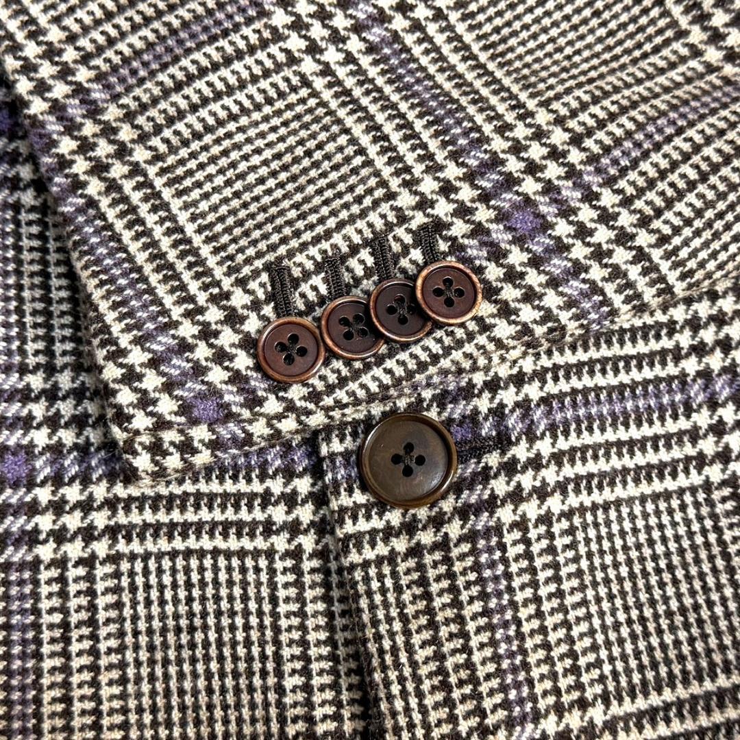 J7398 超美品 カンタレリ グレンチェック柄カシミヤ100％ジャケット 46