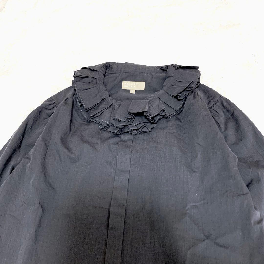 マーガレットハウエル フリル襟シャツ ブラウス グレー サイズ3