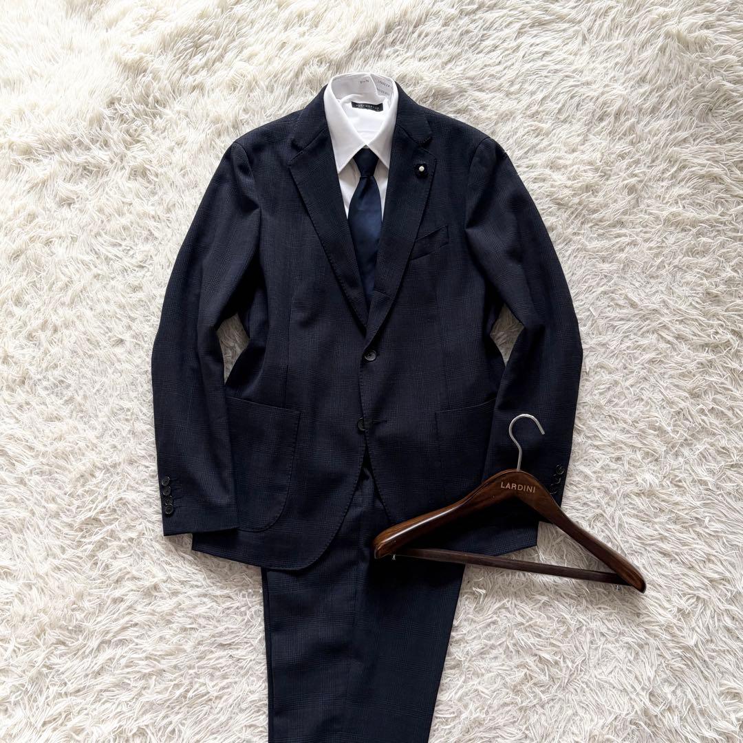 <23年モデル>LARDINI easy 新ロゴ ネイビー ウールスーツ 50