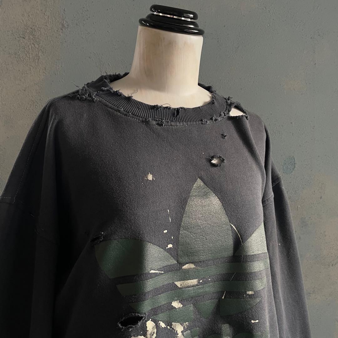 90's 銀タグ“adidas”後染“短丈”grange boro sweat