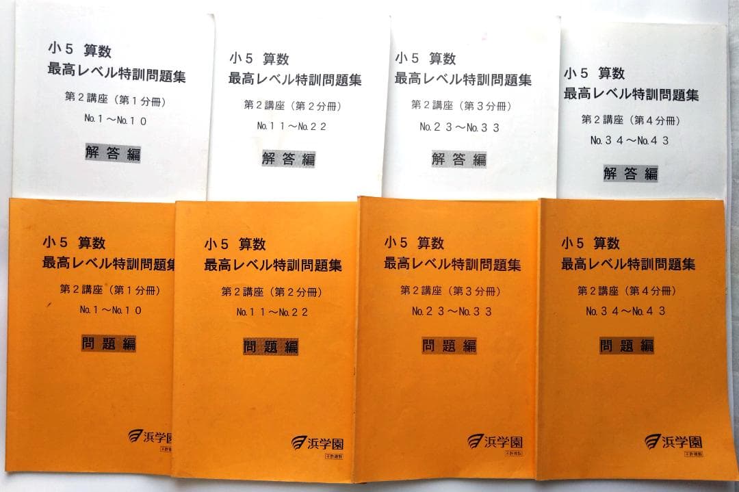 浜学園　小5　算数最高レベル特訓問題集　難問解説集付きフルセット