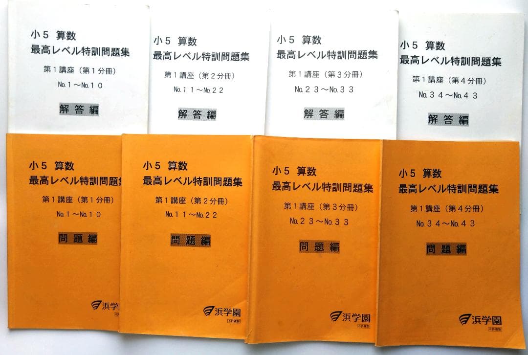 浜学園　小5　算数最高レベル特訓問題集　難問解説集付きフルセット