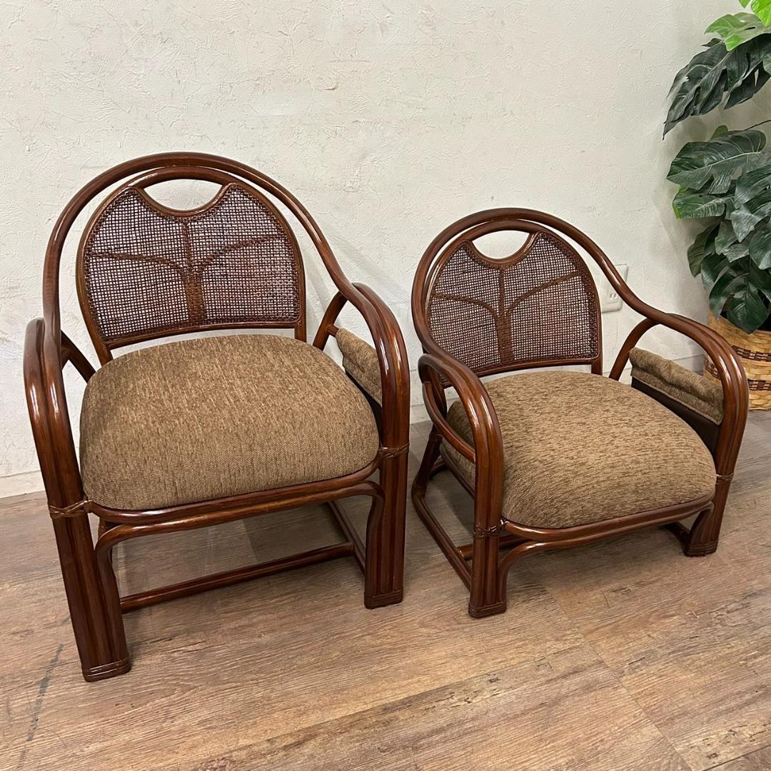 夫婦座椅子　1対　アジアンテイスト　籐　ラタン　イス　チェアー　2脚セット