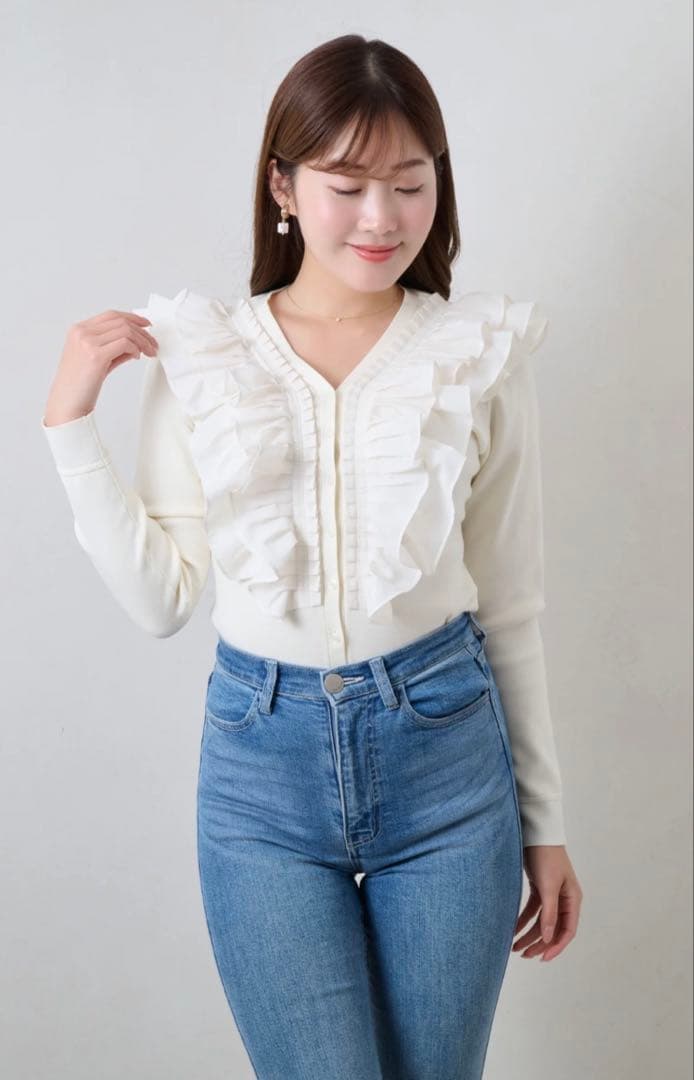 新品 herlipto Ruffle Pleated Knit Cardigan