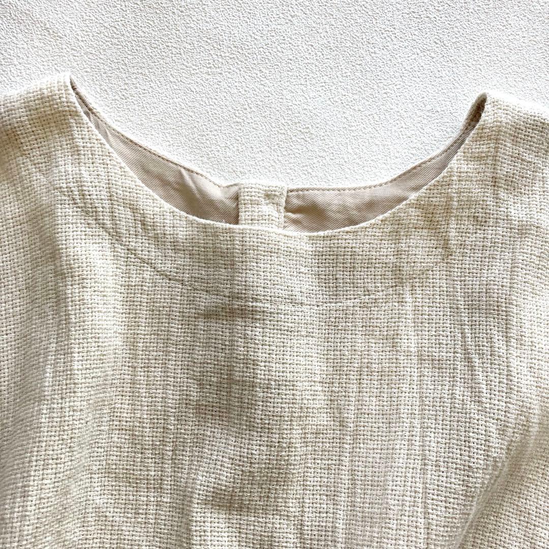 美品 かぐれ コットンリネン ギャザースリーブチュニック ナチュラル