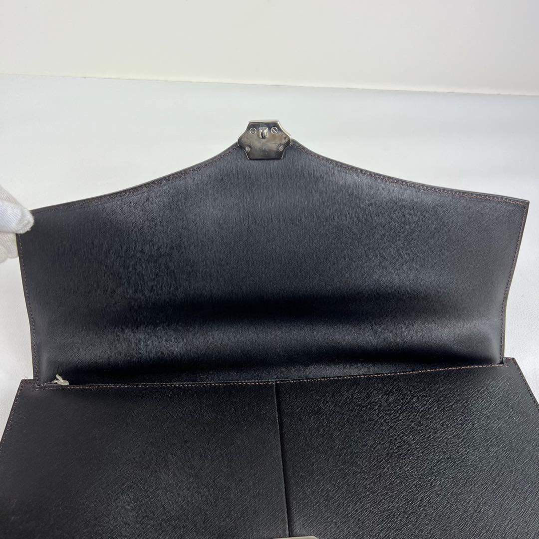 ダンヒル ブリーフケース ビジネスバッグ レザー ダークブラウン フラップ 鍵付