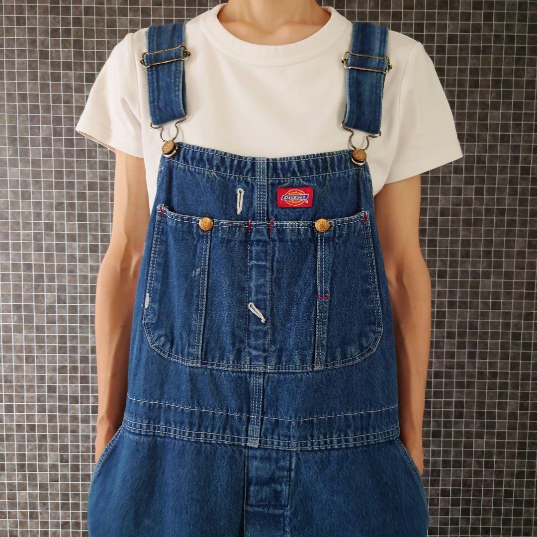 USA製 Dickies デニムオーバーオール/古着/実寸W40L30/裾直有
