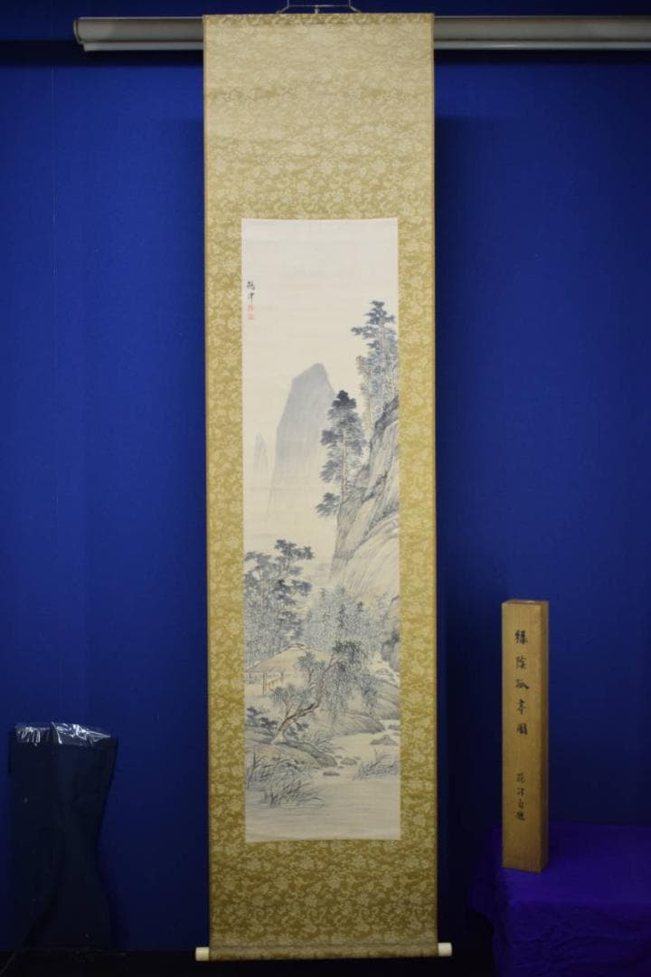 真作/神木鴎津/緑陰孤亭図/山水東屋図/絹表装/布袋屋掛軸HH-959