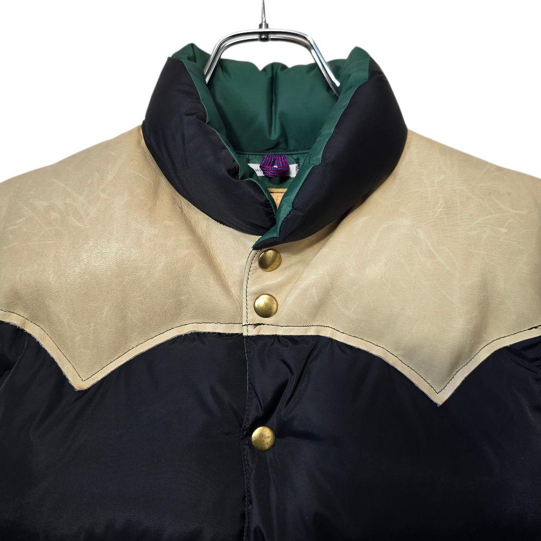 ロッキーマウンテンフェザーベッド ウエアハウス ダウンベスト 馬革 黒×緑 38