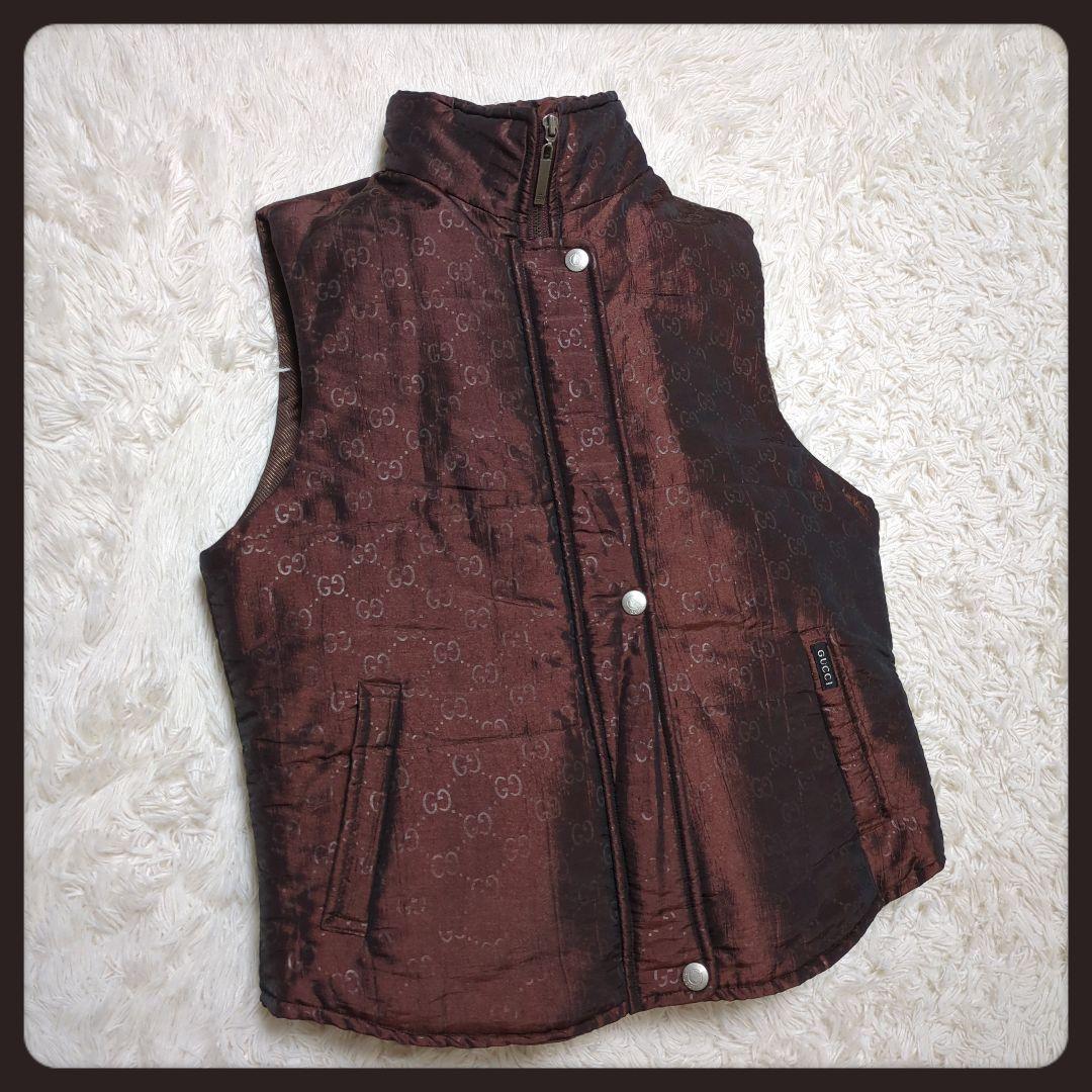 【極美品・入手困難】グッチ☆GUCCI ダウンベスト GG フルジップ ブラウン