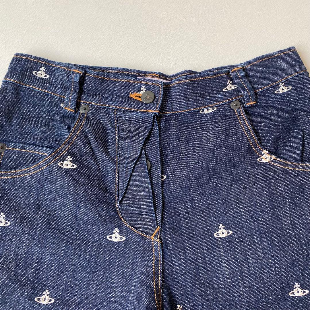 【美品】ヴィヴィアンウエストウッド　ハーフパンツ　オーブ刺繍　オーブ総柄　デニム