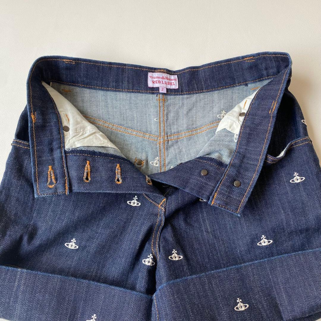 【美品】ヴィヴィアンウエストウッド　ハーフパンツ　オーブ刺繍　オーブ総柄　デニム