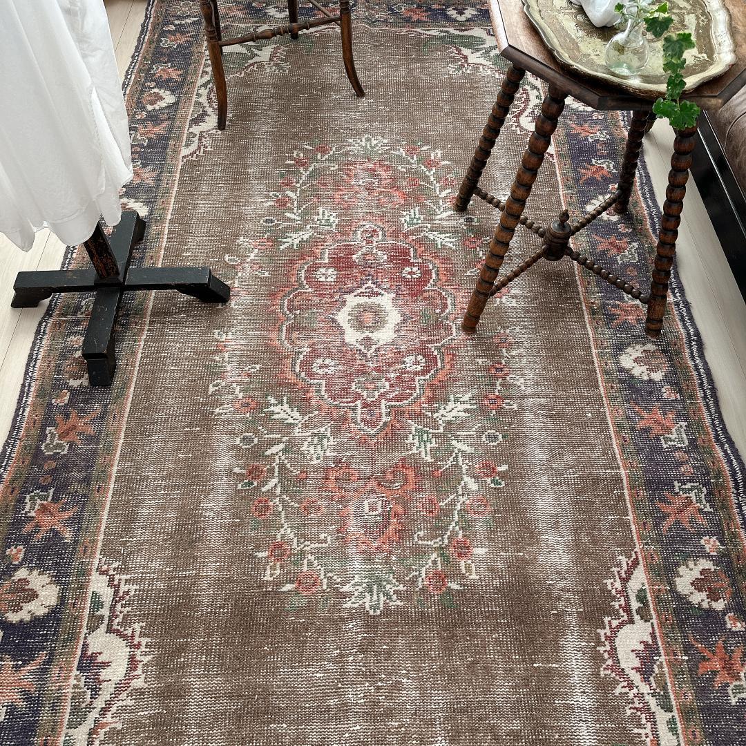 トルコヴィンテージラグ A71 超大判 レア トープ ブラウン ネイビー カーキ