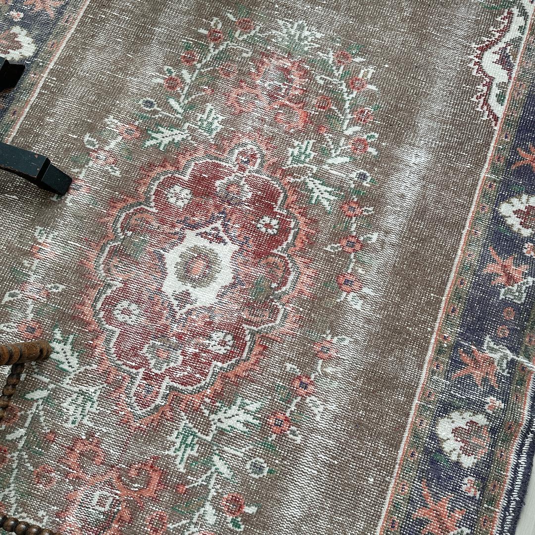 トルコヴィンテージラグ A71 超大判 レア トープ ブラウン ネイビー カーキ