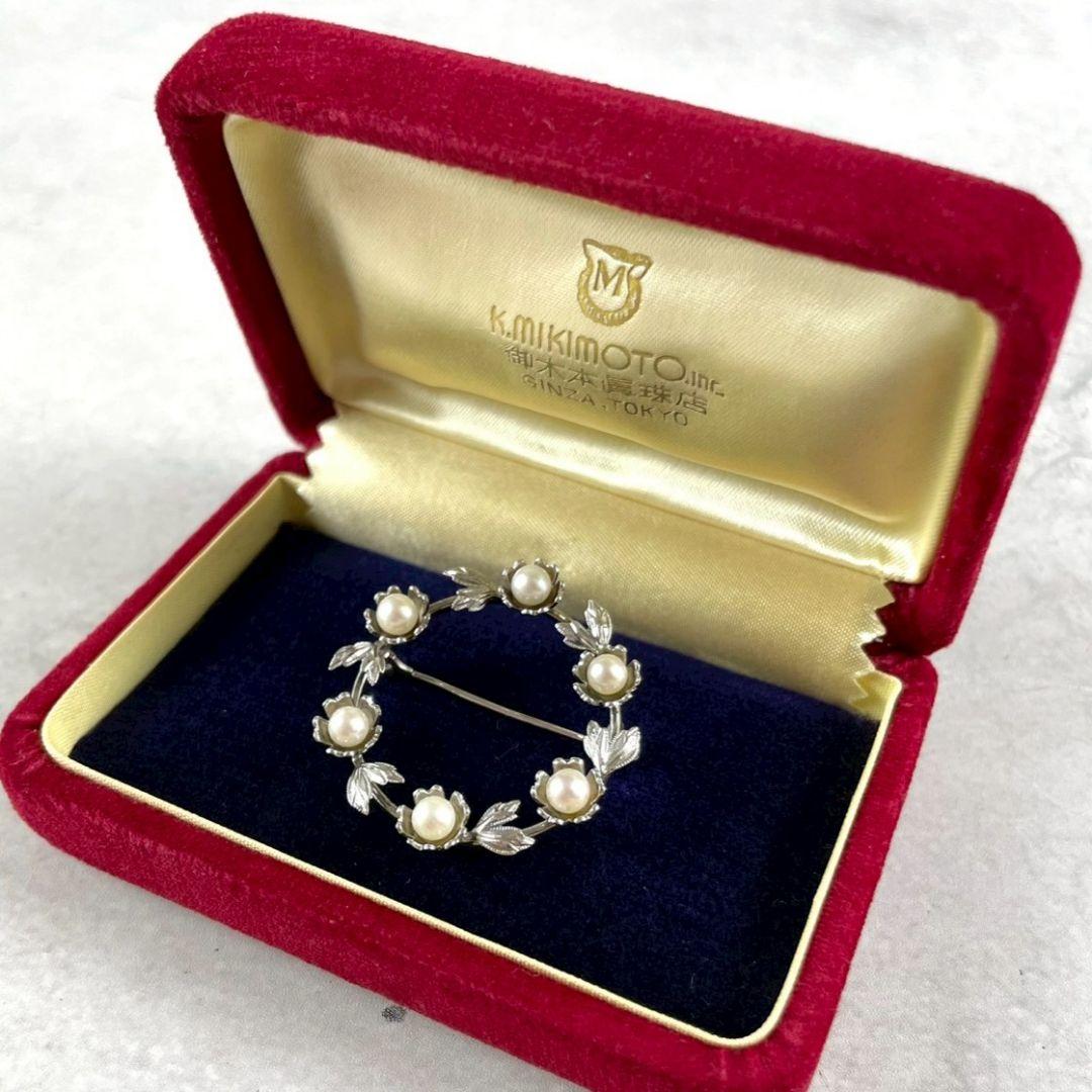 MIKIMOTO ミキモト ブローチ パール リース型 本真珠 箱付き SV