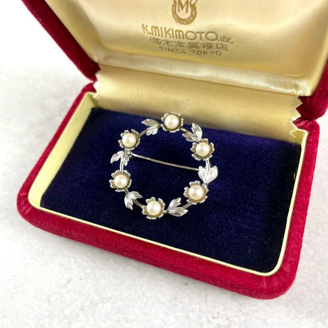MIKIMOTO ミキモト ブローチ パール リース型 本真珠 箱付き SV