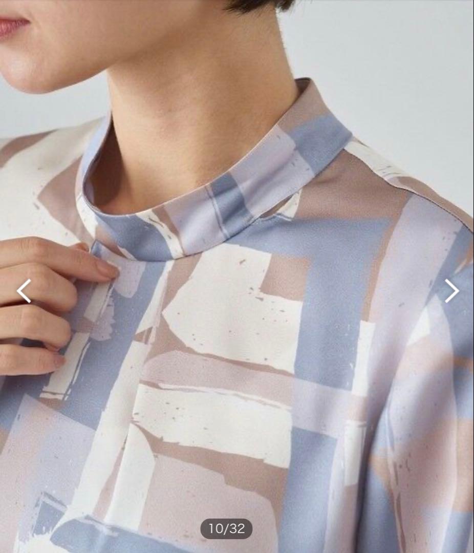 ◆極美品◆ANAYI◆スクエア幾何プリントサイドボウタイブラウス◆パープル◆S