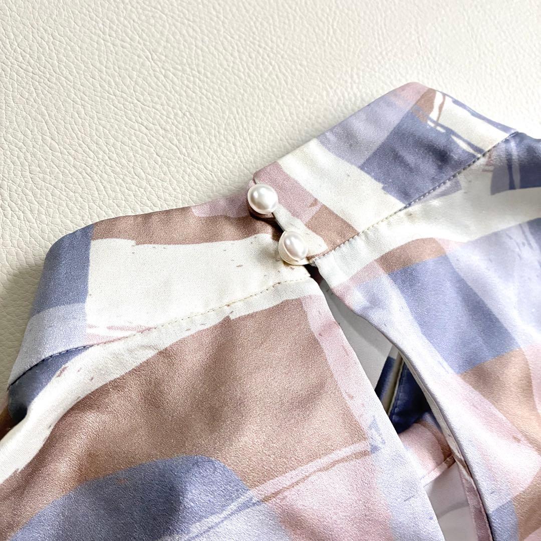 ◆極美品◆ANAYI◆スクエア幾何プリントサイドボウタイブラウス◆パープル◆S