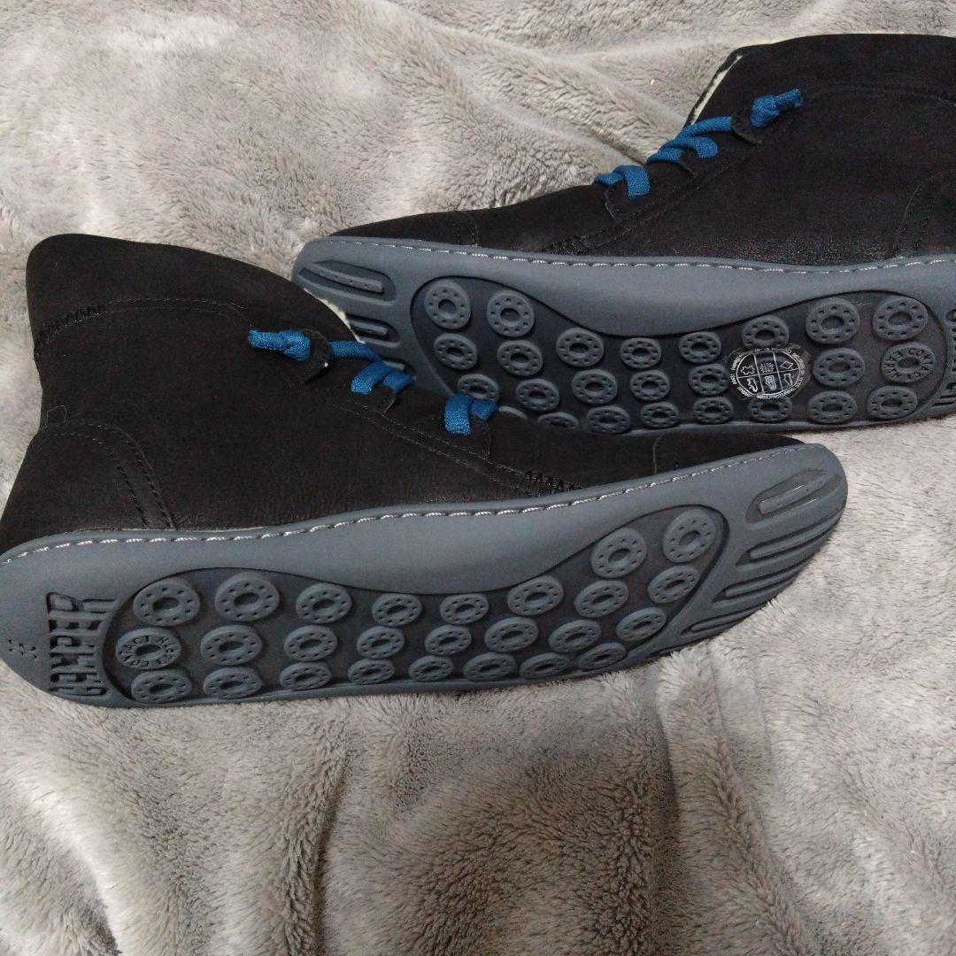 新品未使用　CAMPPER ブラックムートンブーツ　アクセントブルー