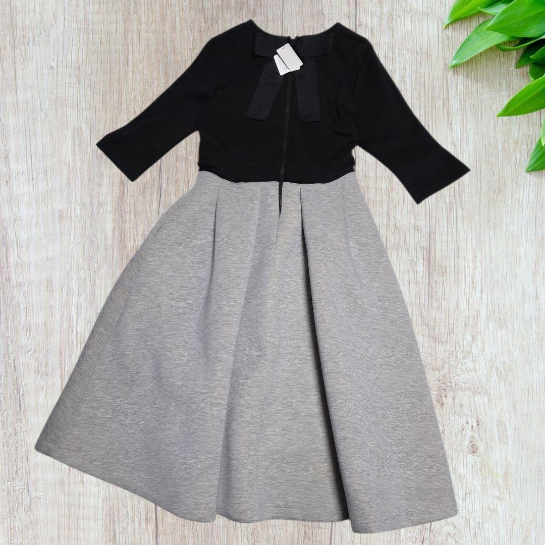 新品タグ付き Neige リボン付き バックリボンワンピース 黒・グレー