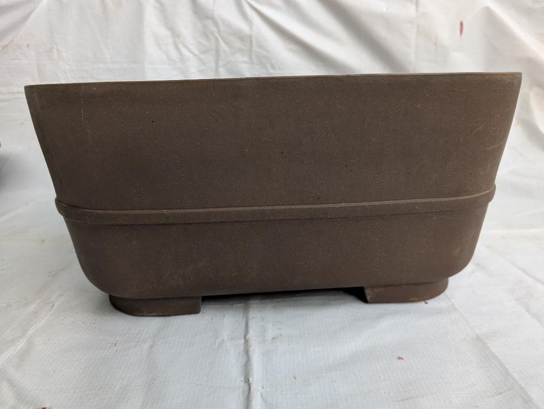 大型盆栽鉢 宜興系 刻印有り 正方形 約47.5cm 紫砂風 陶器鉢
