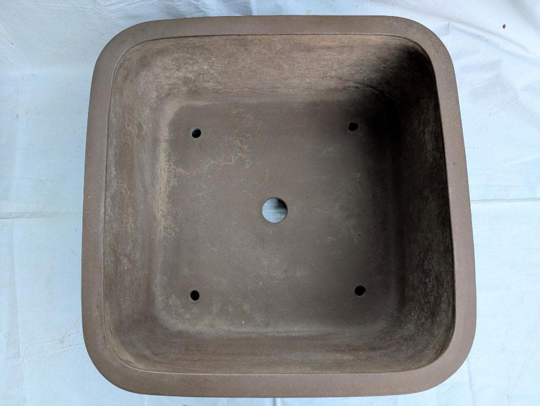 大型盆栽鉢 宜興系 刻印有り 正方形 約47.5cm 紫砂風 陶器鉢