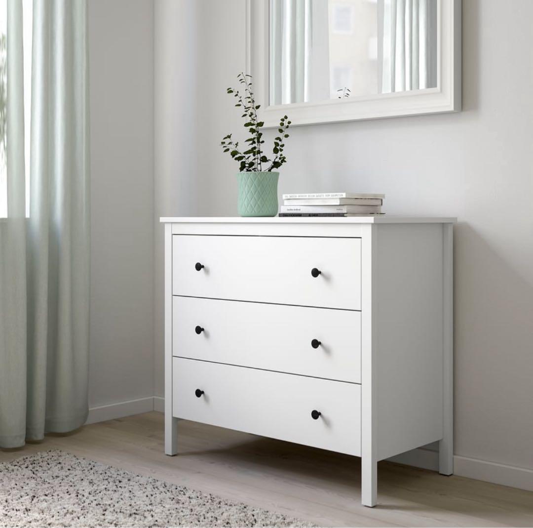 ホワイト 3段チェスト 引き出し式