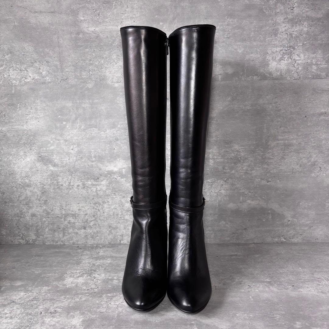 【極美品】DIANA ダイアナ　ロングブーツ　フルジップ　ベルト　レザー 黒