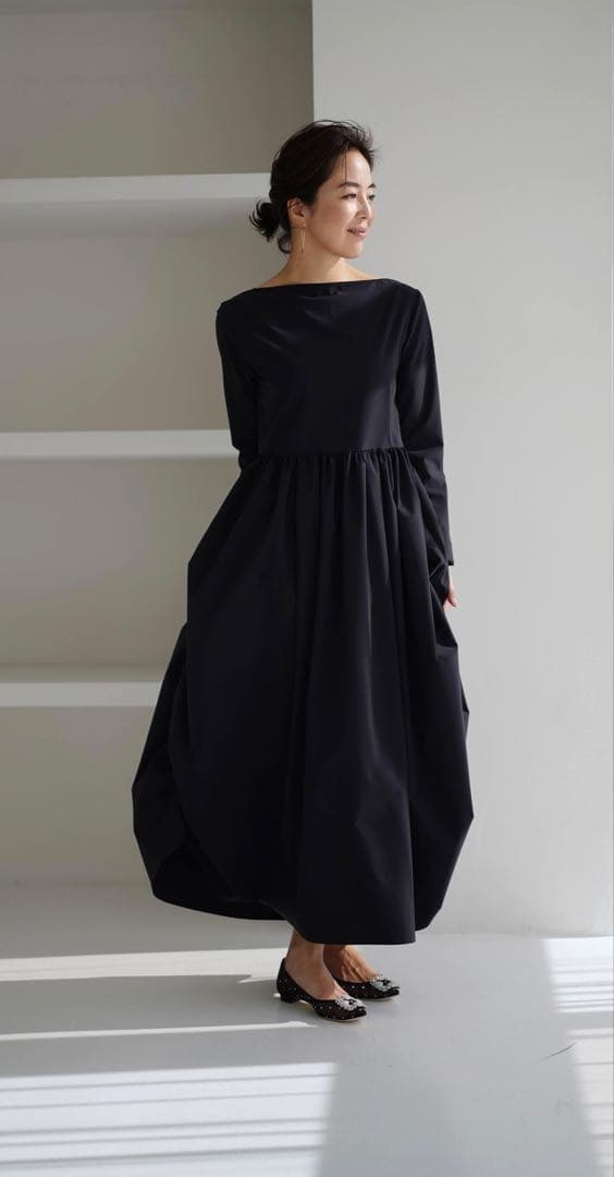 新品未使用⭐︎the9shop エブリデイドレス　ボートネックダークネイビー　L