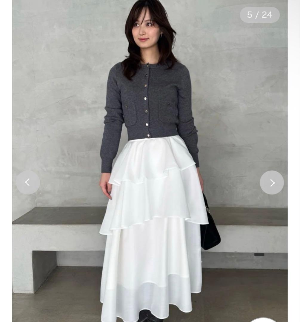 SNIDEL Sustainableニットカーデ×ティアードスカートセット