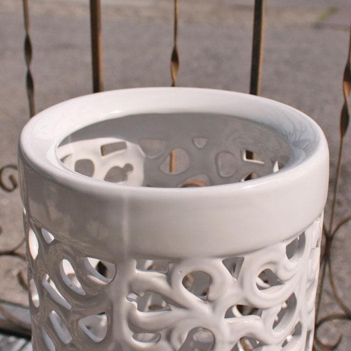 傘立て アンブレラスタンド 陶器製 透かし彫り 白 メッシュ 113-293