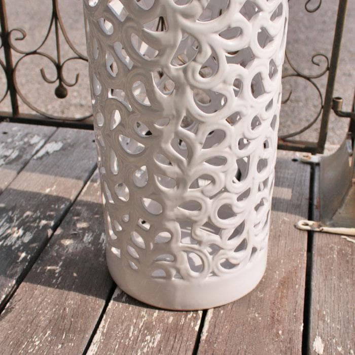 傘立て アンブレラスタンド 陶器製 透かし彫り 白 メッシュ 113-293