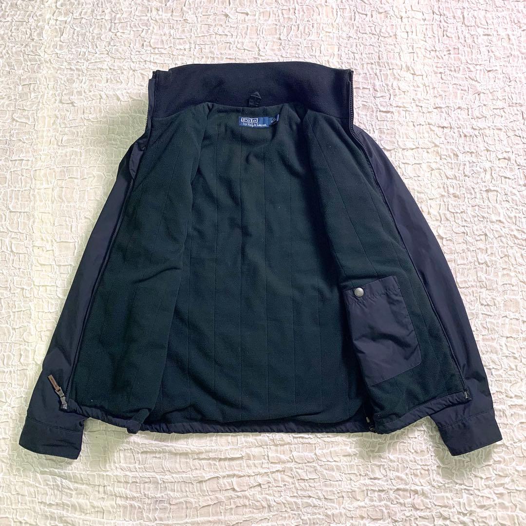 ポロラルフローレン 胸元ロゴ　フード付 ナイロンジャケット ブラック フリース