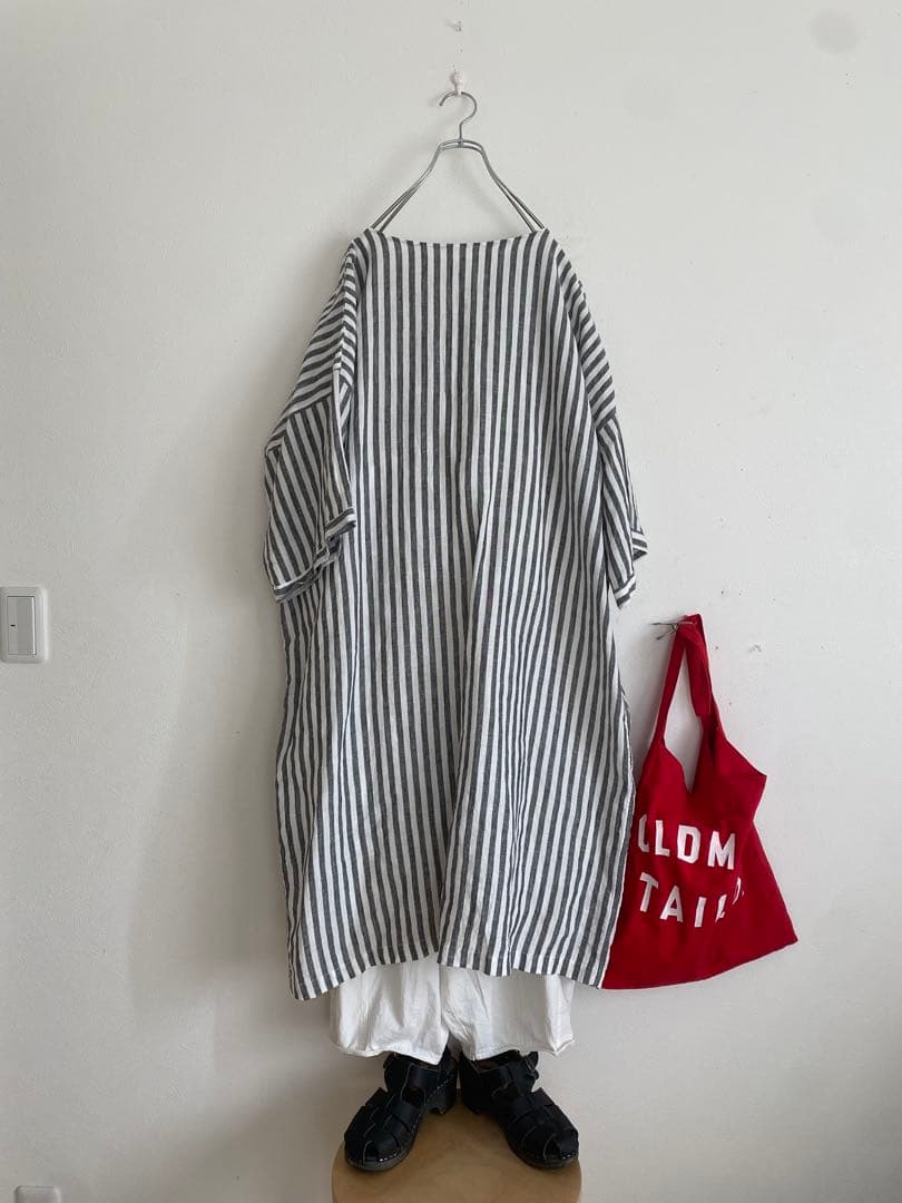 ほぼ未使用　BEARDSLEY｜ビアズリー ストライプ柄リネン前後ワンピース