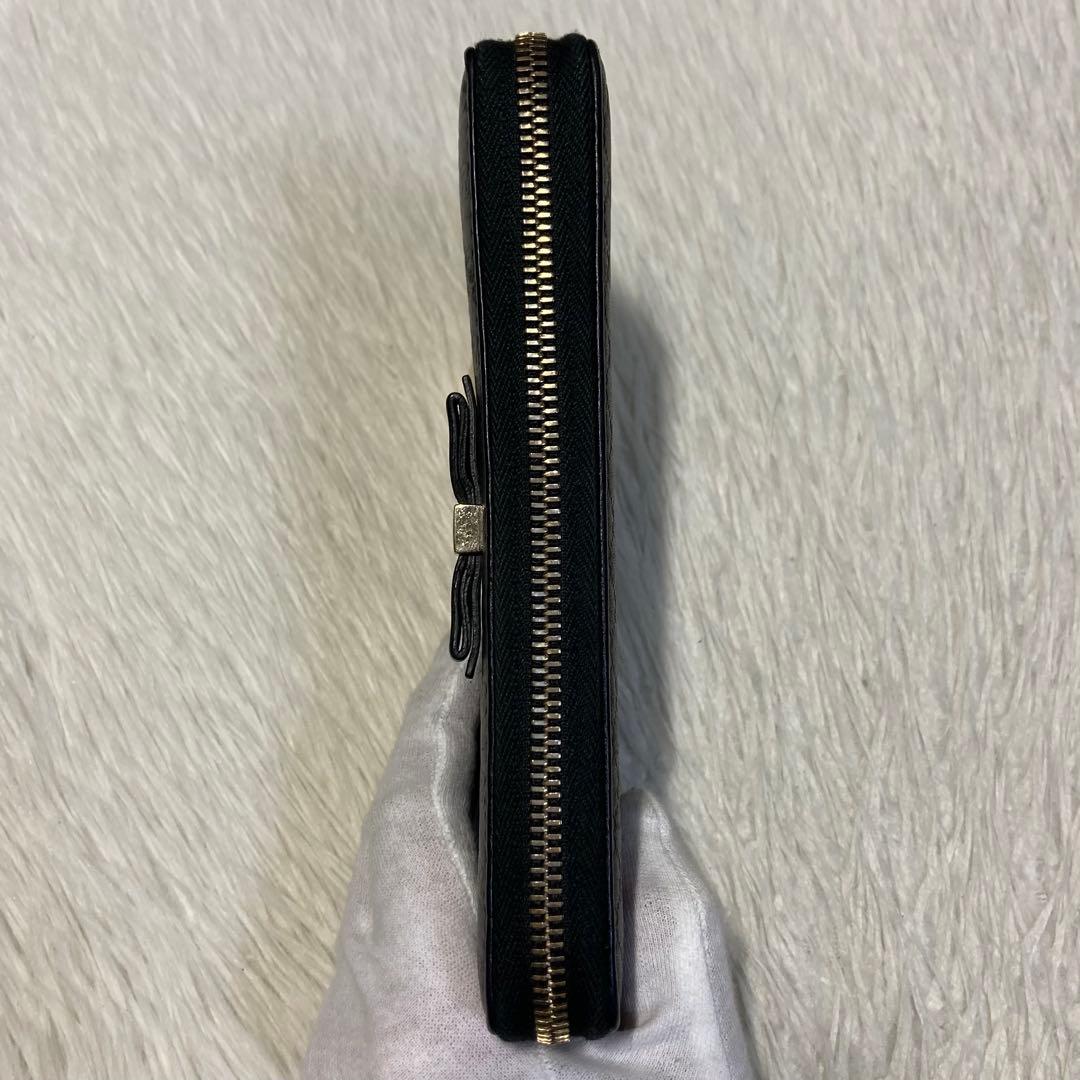 最終価格　美品　GUCCI グッチ　長財布　ラウンド　シマレザー　リボン　黒