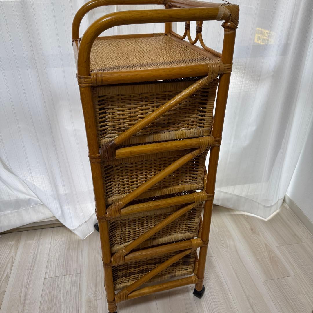 籐 ラタン チェスト キャスター付き ４段 アンティーク レトロ　おしゃれ