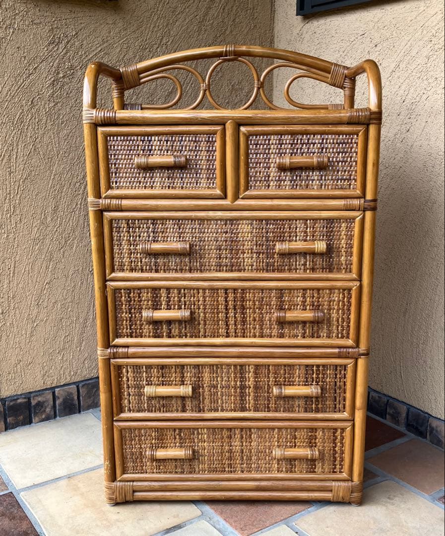 人気 ラタン 5段チェスト ラタンチェスト 籐チェスト 籐タンス