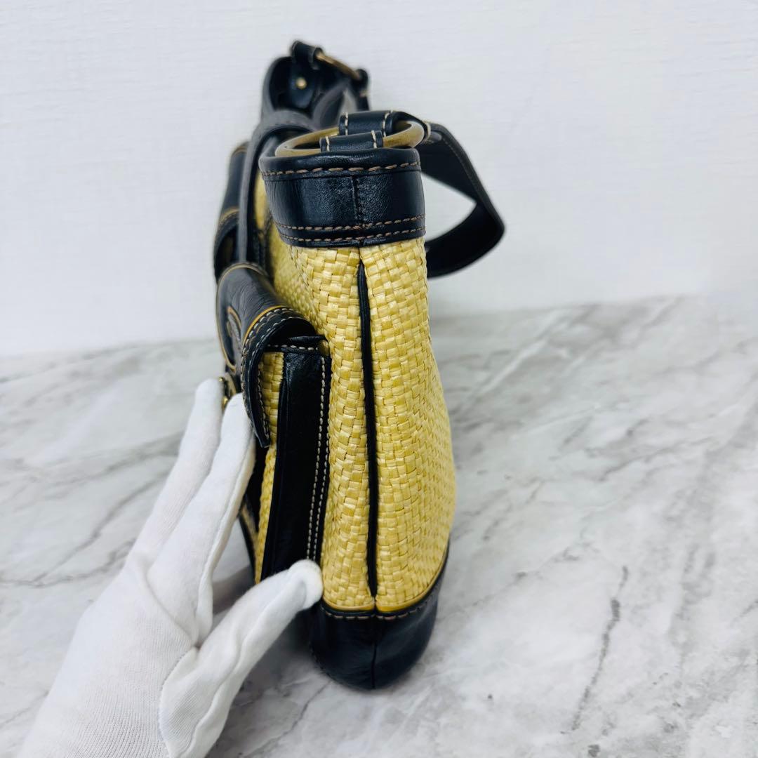 ✨COACH✨コーチ✨ストローバッグ✨ヴィンテージ✨ブラック✨かごバッグ✨
