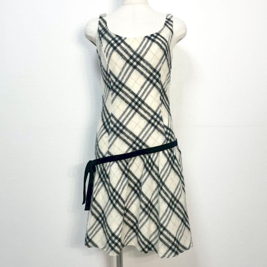 y2k❤️BURBERRY BLUE LABEL チェック柄ベロアリボンワンピース