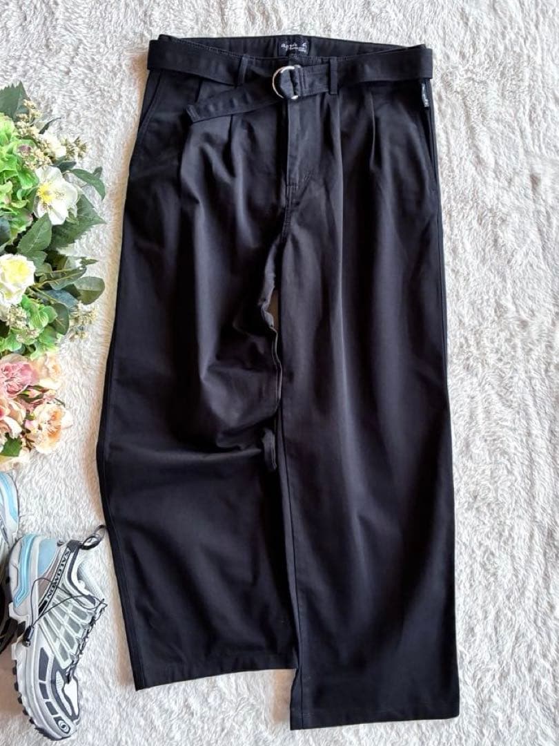 アニエス・ベーオムほぼ未使用コットン黒ワイド パンツ　ツータック　大きいサイズ
