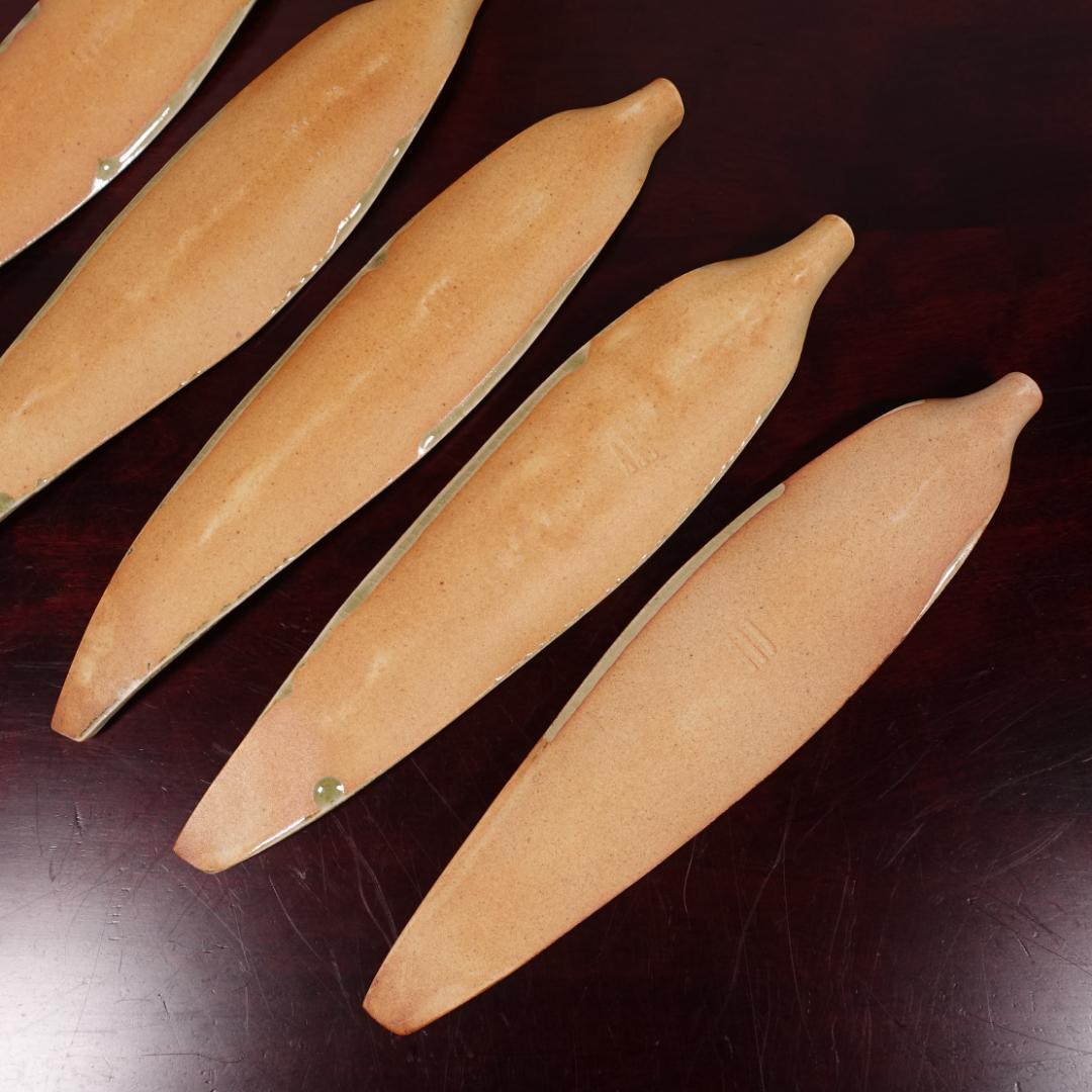 伊賀の名工 谷本光生 三田窯 伊賀葉皿 5客 共箱 長皿 先付 向付