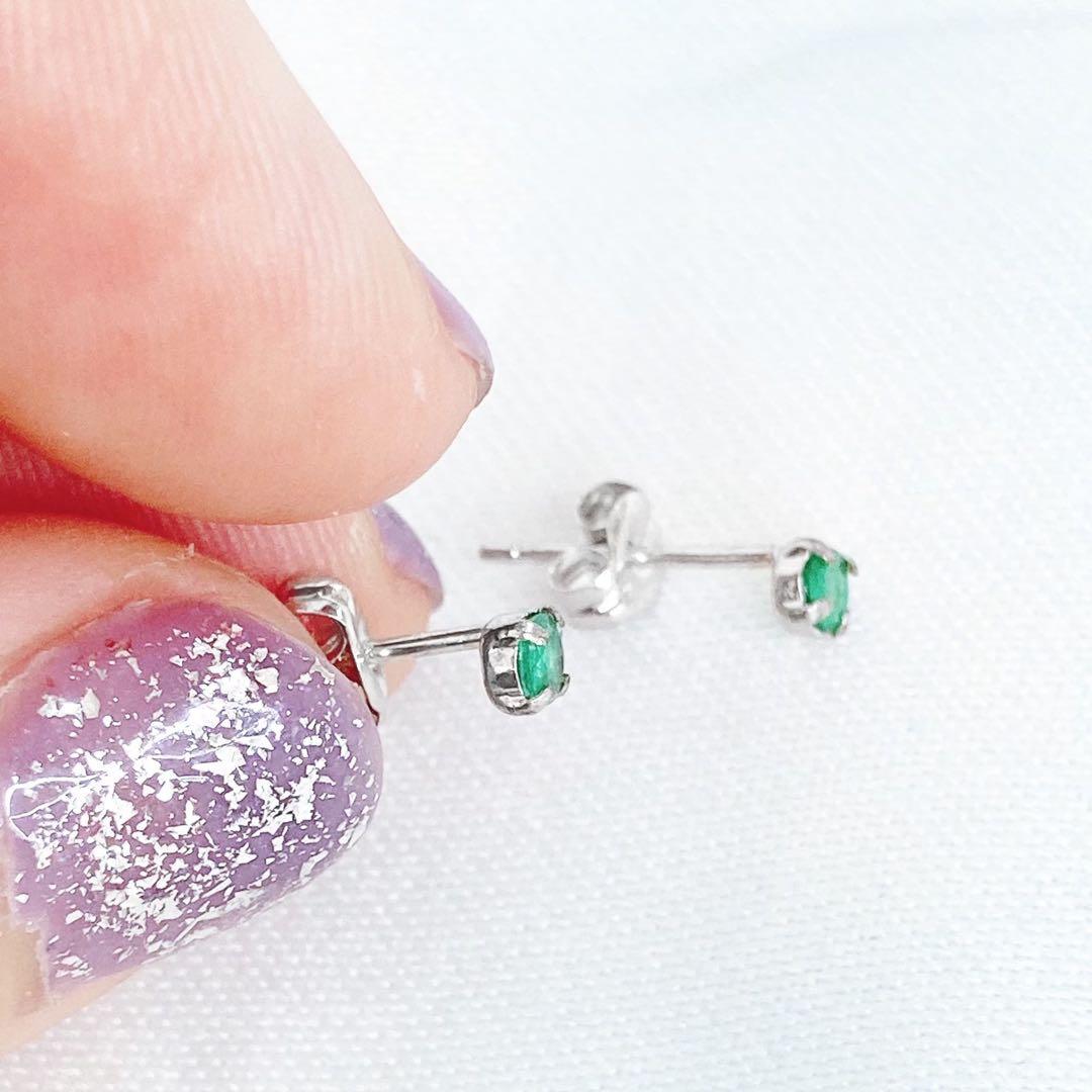 エメラルド 一粒ピアス k18wg グリーン 緑 ホワイトゴールド 5月誕生石